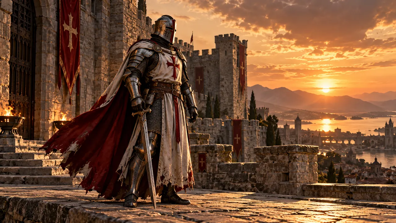 Cavaler într-o fortăreață medievală, imagine cinematografică de prezentare